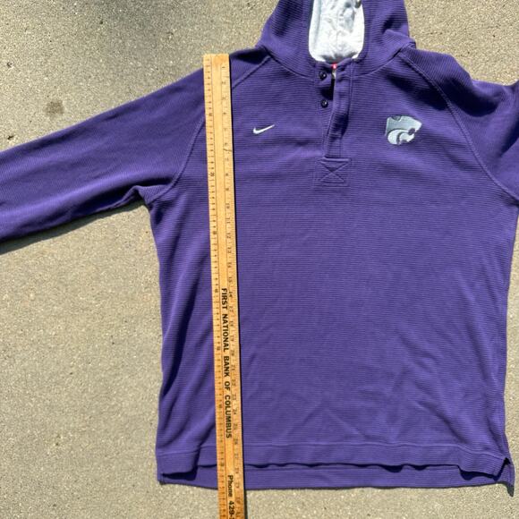 K-State Nike XXL Purple Henley Waffle Knit Pullover Hooded Long Sleeve Shirt - Picture 8 of 9